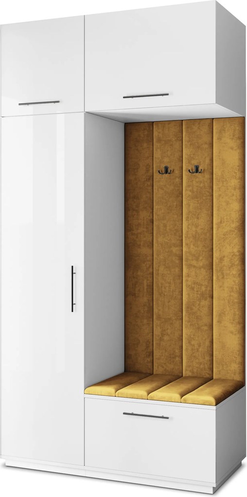 Masseno Garderoba REMA 120/240/60 cm Nowoczesna Szafa do Przedpokoju Biała, MONOLITH 48 (Żółty)