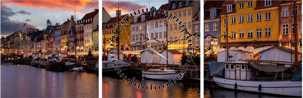 Obraz - Nyhavn, Kopenhaga (z zegarem) (90x30 cm)