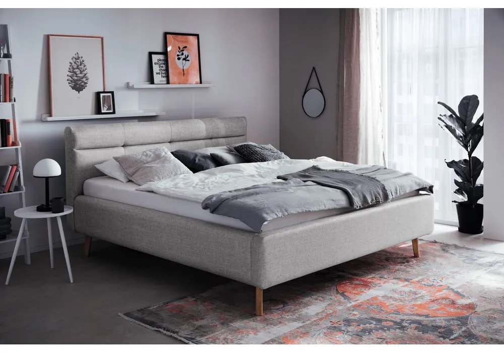 Szare tapicerowane łóżko dwuosobowe ze schowkiem i stelażem 160x200 cm Lotte – Meise Möbel