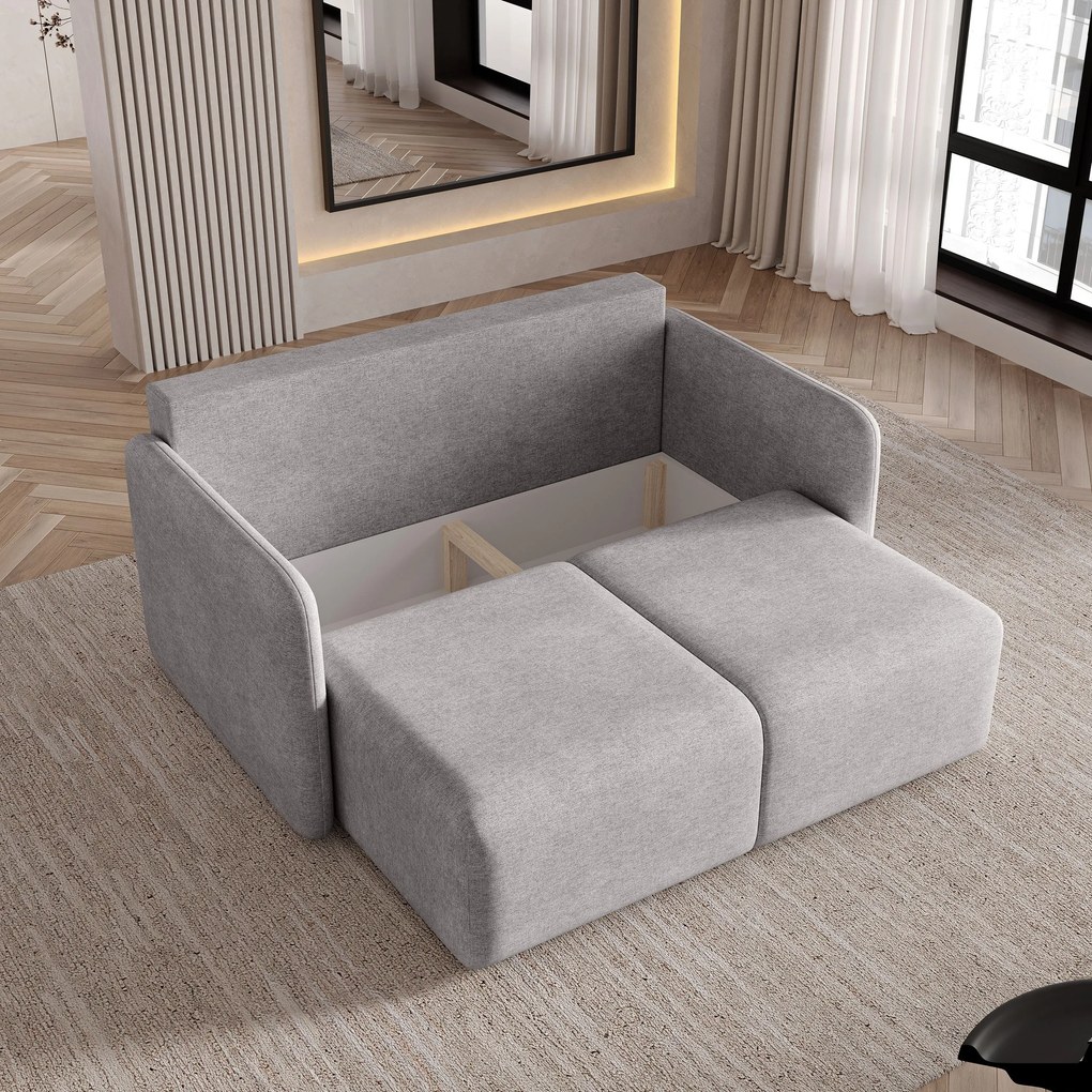 Masseno Sofa SUVI II z funkcją spania i pojemnikiem na pościel, Rozkładana sofa - Jasnoszary, NEVE 83