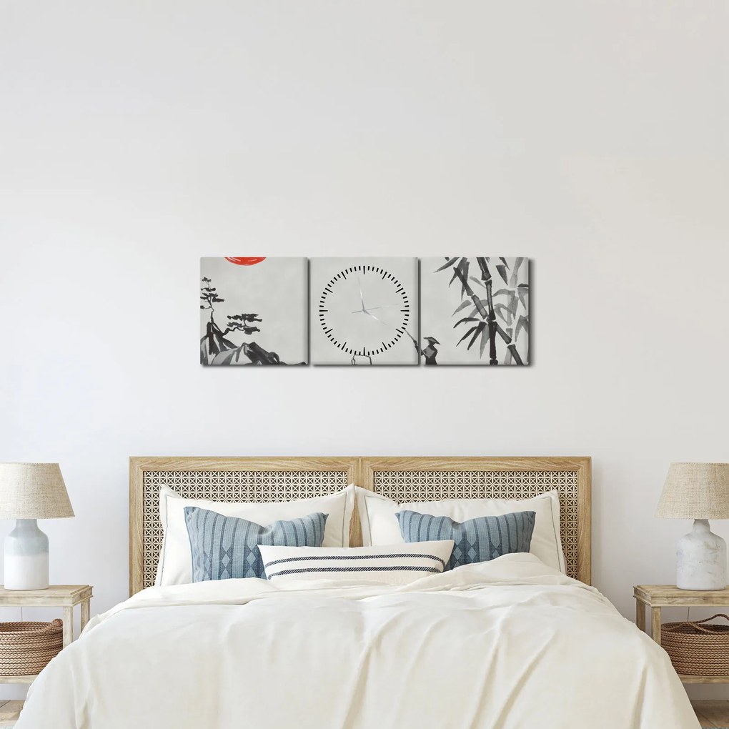 Obraz - Góra Fuji (z zegarem) (90x30 cm)