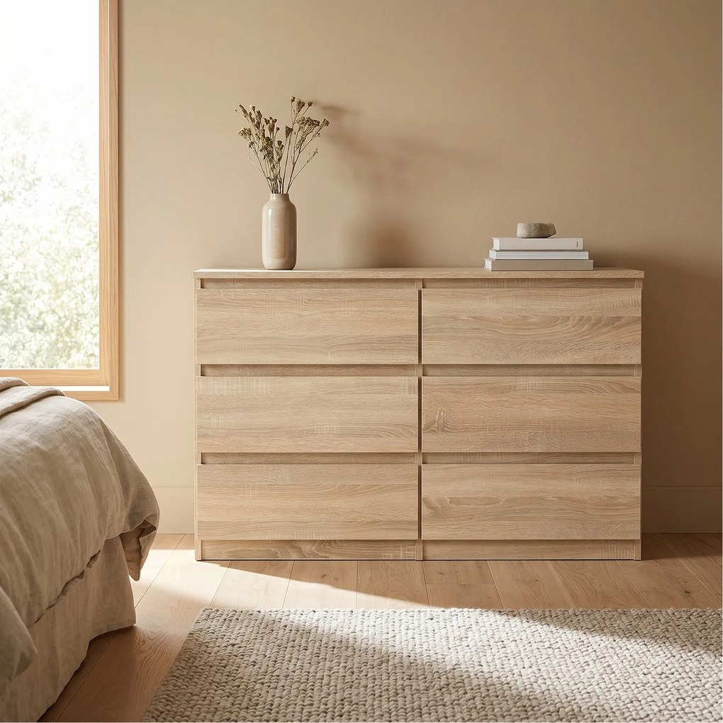 Komoda NUDO 120 cm do Salonu Sypialni 6 Szuflad Dąb sonoma