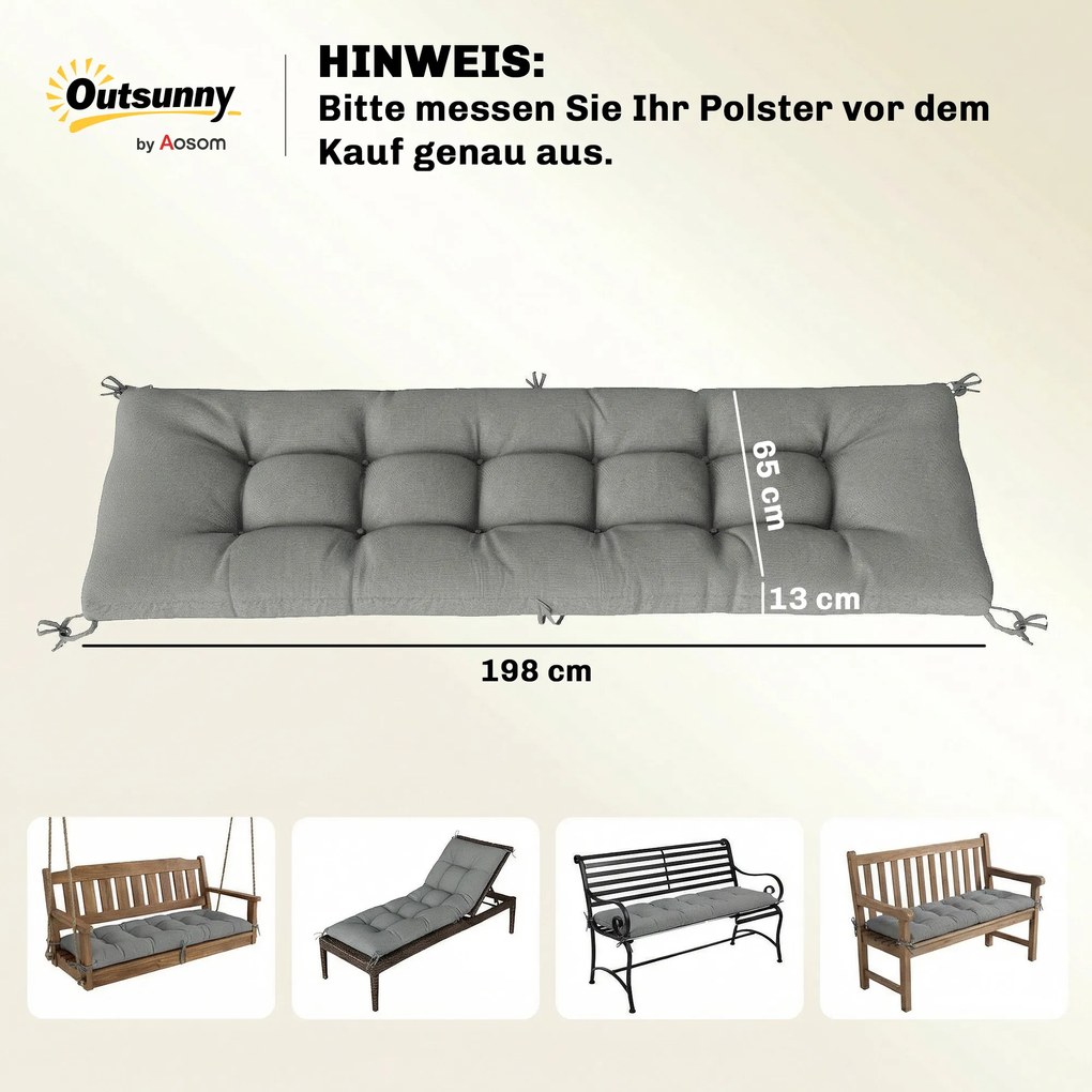 Outsunny Poduszka na Palety Zdejmowana Poduszka z Paskami Mocującymi Ogrodowa 198 x 65 x 13 cm Jasnoszary | Aosom PL