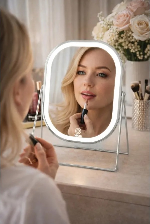 Lusterko Do Makijażu PREMIUM Kosmetyczne POŁYSK Metalowe PODŚWIETLANE LED