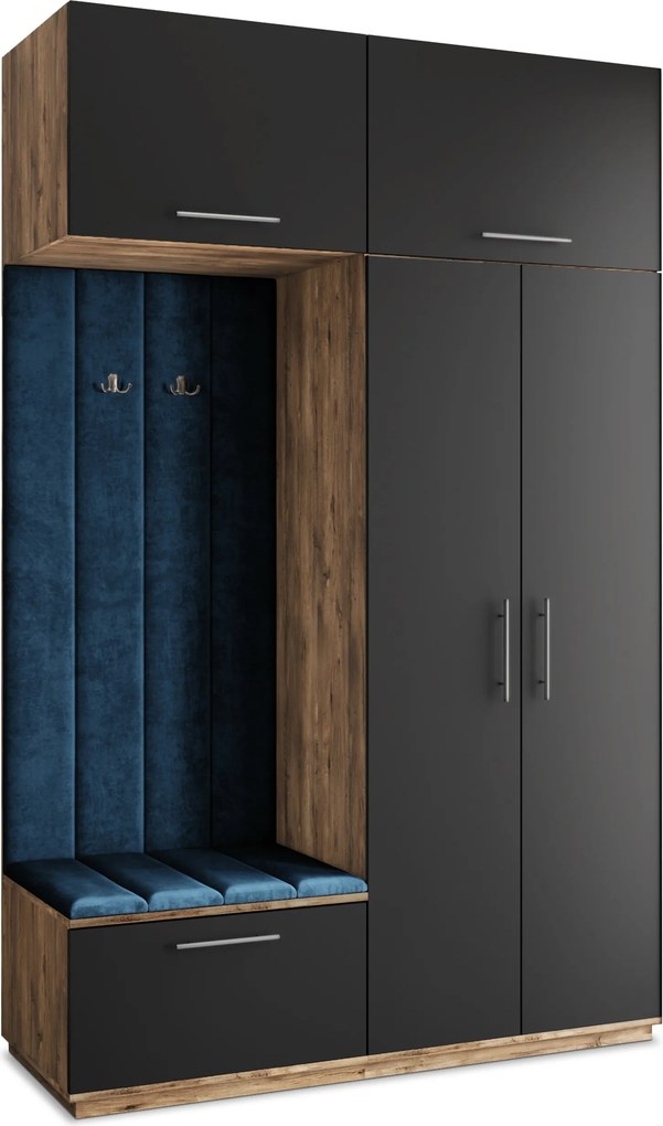 Masseno Garderoba REMA 150/240/60 cm Nowoczesna Szafa do Przedpokoju Dąb lefkas, MONOLITH 77 (Niebieski)