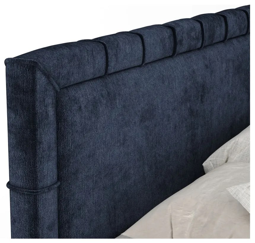 Ciemnoniebieskie łóżko boxspring ze schowkiem 180x200 cm Voyage – Maison de Rêve