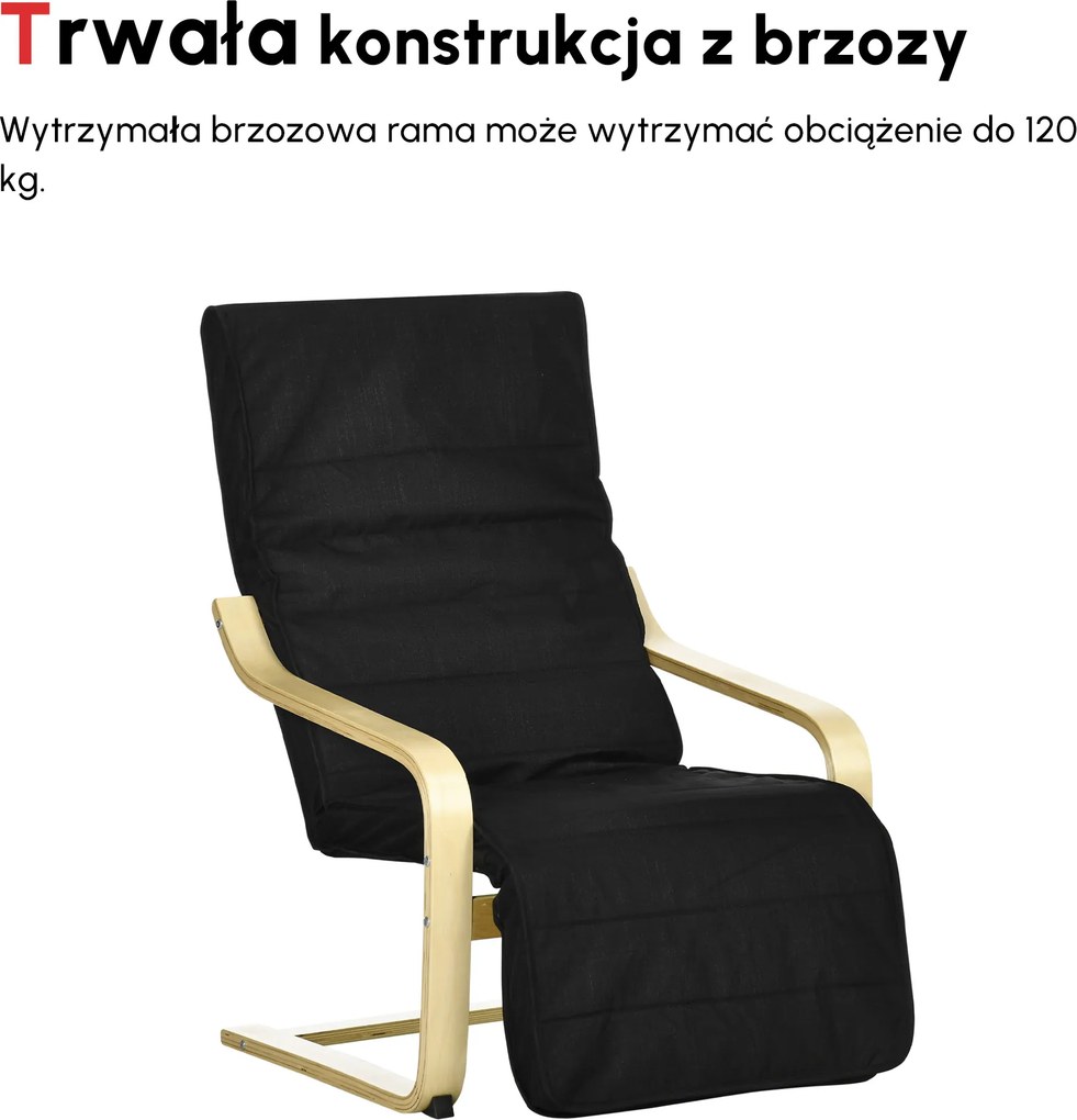 HOMCOM Fotel relaksacyjny bujany z regulowanym podnóżkiem wygodny fotel do salonu do czytania | Aosom PL