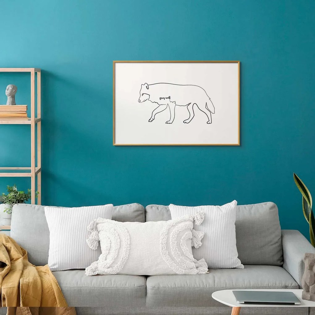 Plakat Wilk 60x40 cm z ramą złotą z marginesem ARTGEIST B