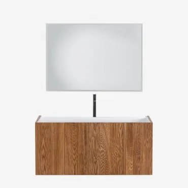 Zestaw Wiszących Mebli Łazienkowych Zintegrowany Z Umywalką Fiore Popielaty Brąz & Prostokątna Lampa Led - Sklum