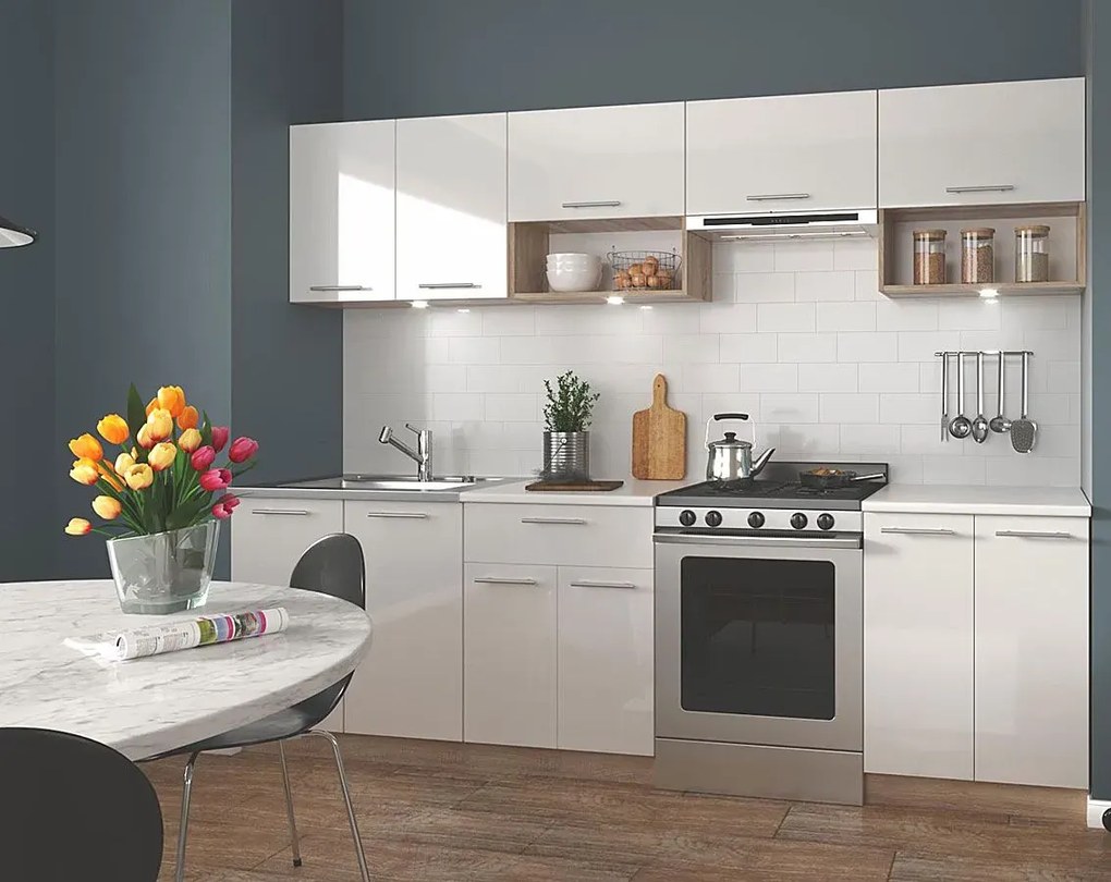 Zestaw mebli kuchennych - biały połysk + dąb sonoma 45x12x4 Z4-B65
