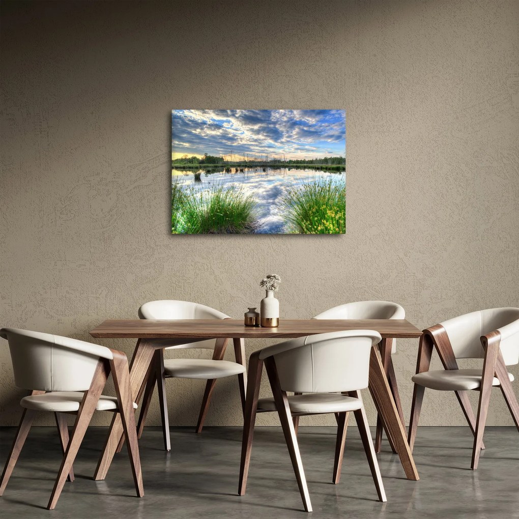 Obraz jeziora z trzcinami (70x50 cm)