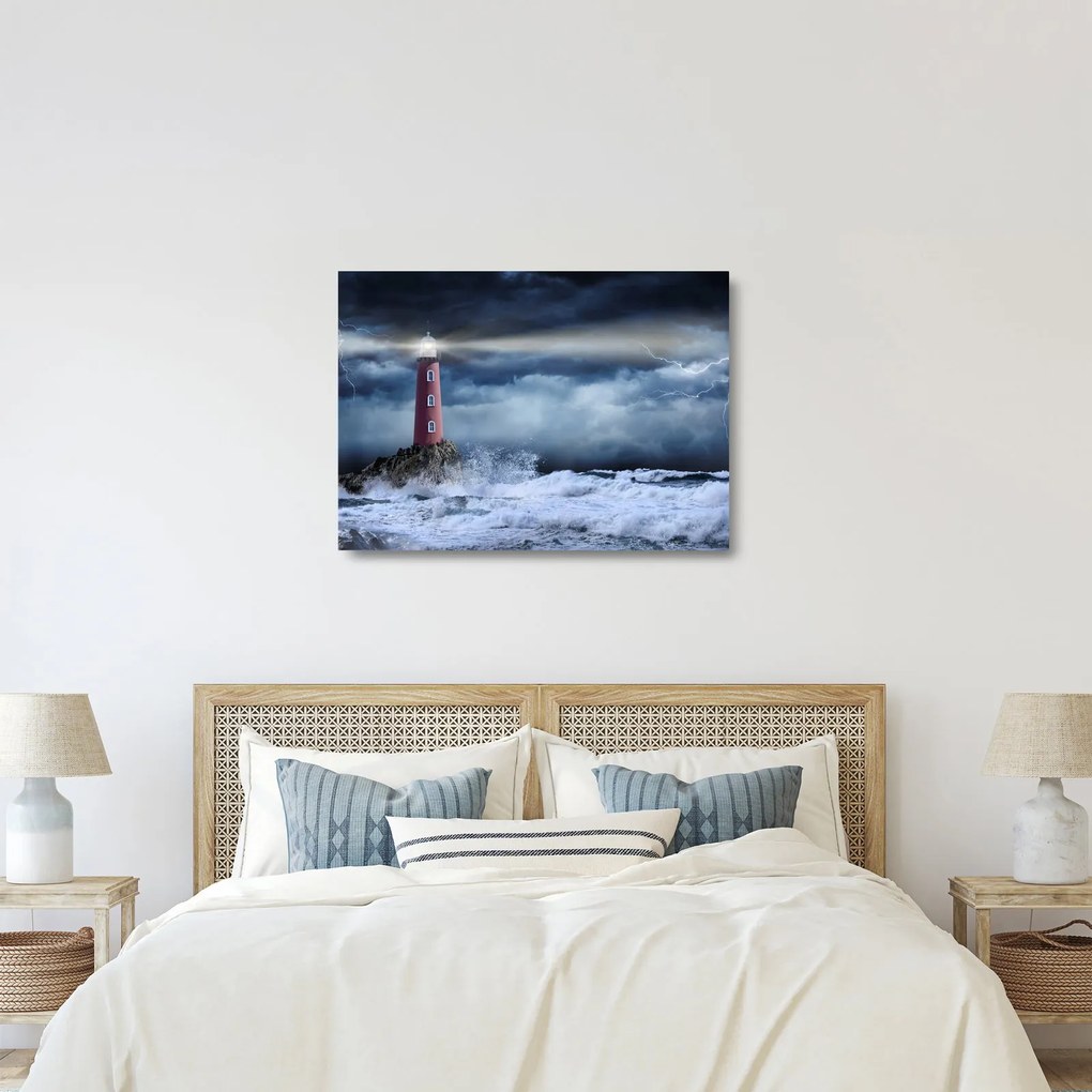 Obraz na szkle - Latarnia morska na klifie (70x50 cm)