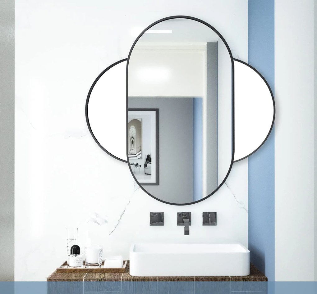 Owalne lustro na ścianę OLVANI 80x40 cm z czarną ramą