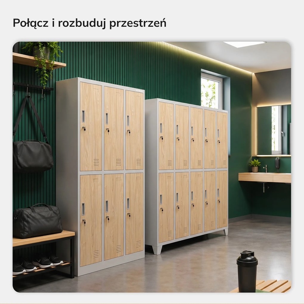 Szafa socjalna ubraniowa 6-drzwiowa szara/dąb sonoma, 900x1850x450 mm: IGOR Eco Design