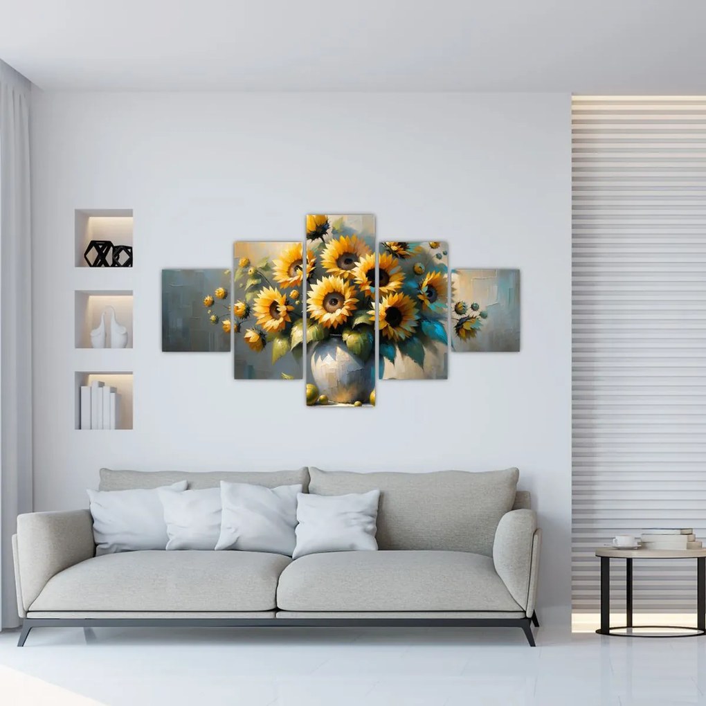 Obraz – Wazon ze słonecznikami (125x70 cm)