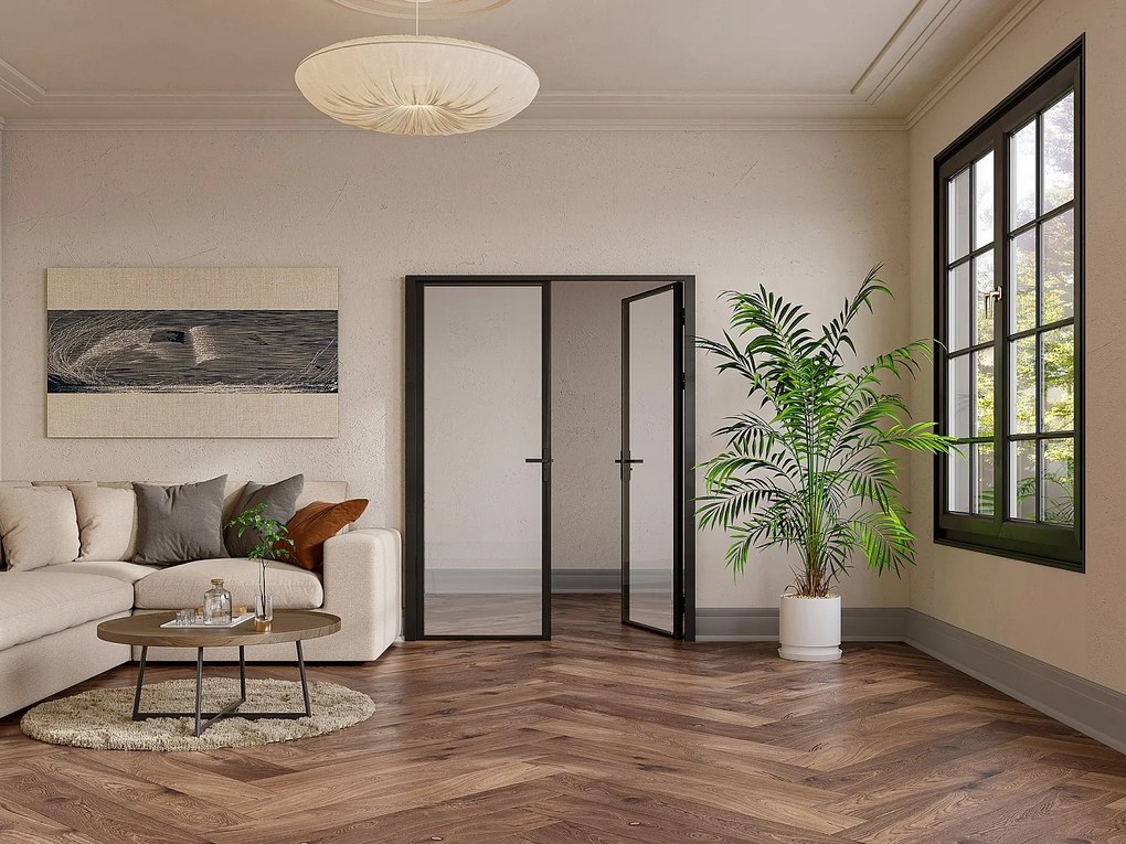 Drzwi kompletne 2-skrzydłowe dwustronne z aluminium i szkła hartowanego - 2 x wys. 204 x szer. 83 cm - Czarny - LOXTON