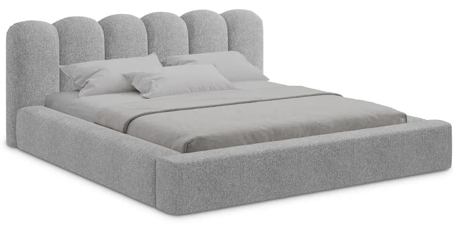 Szare tapicerowane łóżko dwuosobowe ze schowkiem i stelażem 180x200 cm Mano – Makamii