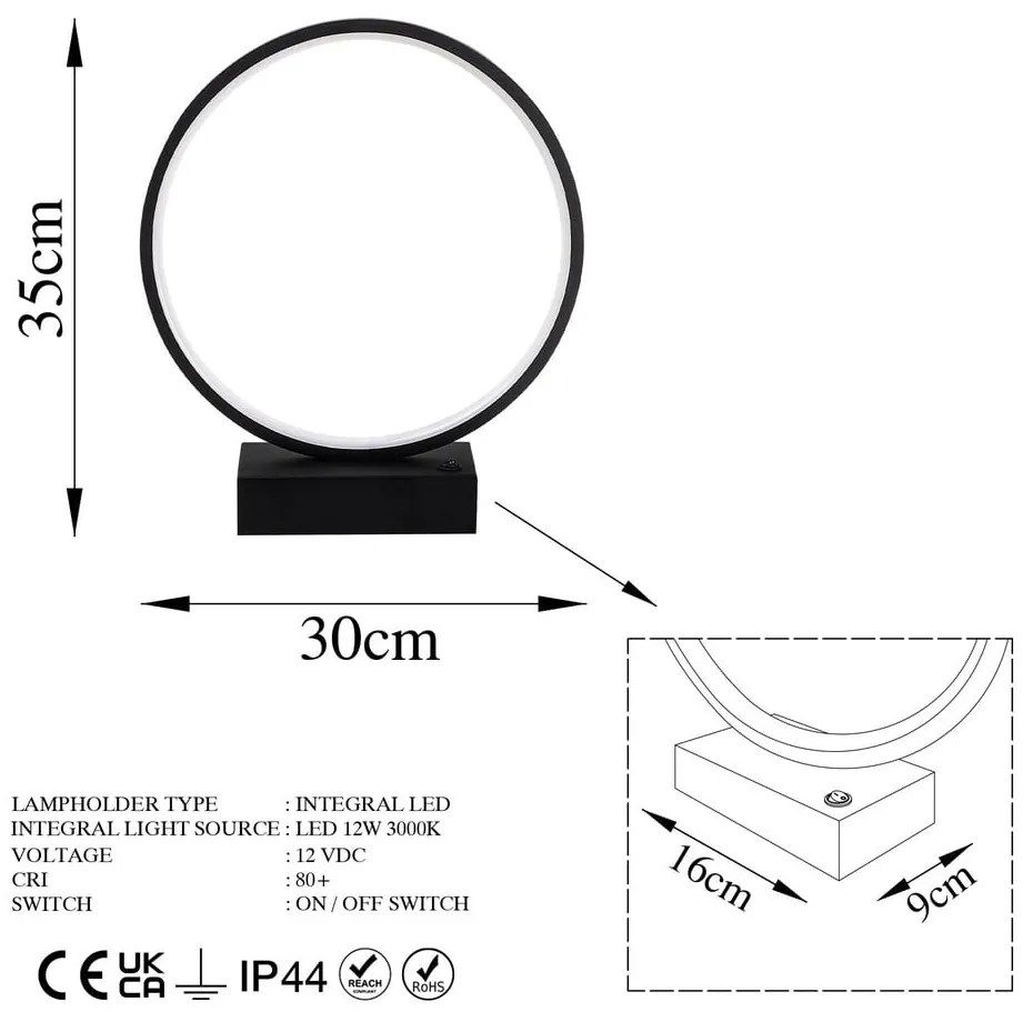 Czarna lampa stołowa LED (wysokość 35 cm) Halka – Opviq lights