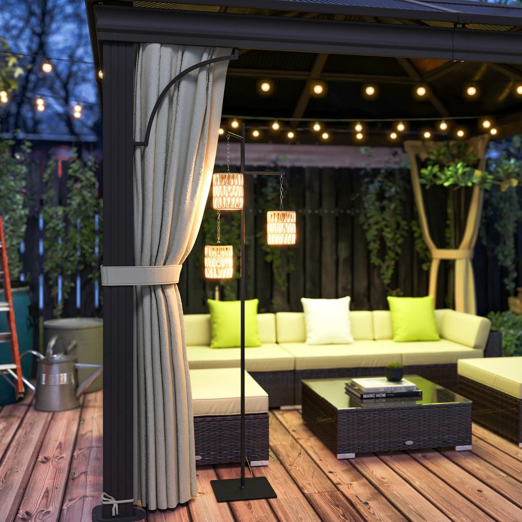 Outsunny Lampa Solarna Rattan z Czujnikiem Światła 3 Światła Automatyczna w Stylu Boho IP44 Wodoodporna