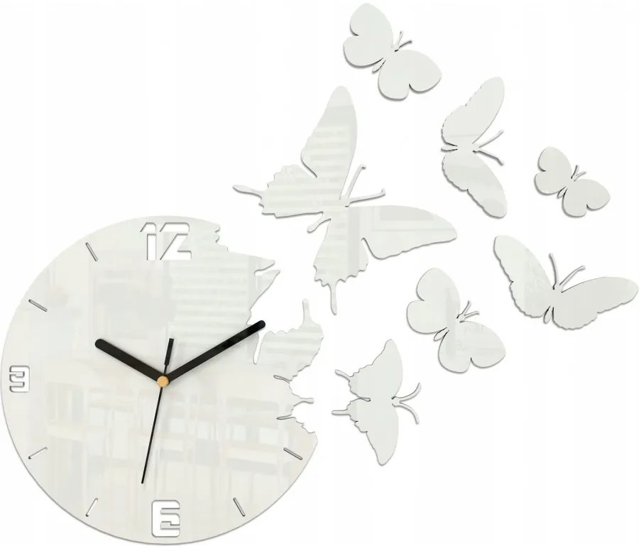 Zegar ścienny nowoczesny do salonu lub sypialni akrylowy biały z motylami