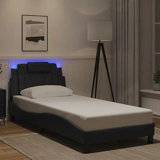Nowoczesne czarne łóżko z oświetleniem LED 90x200 Ginger
