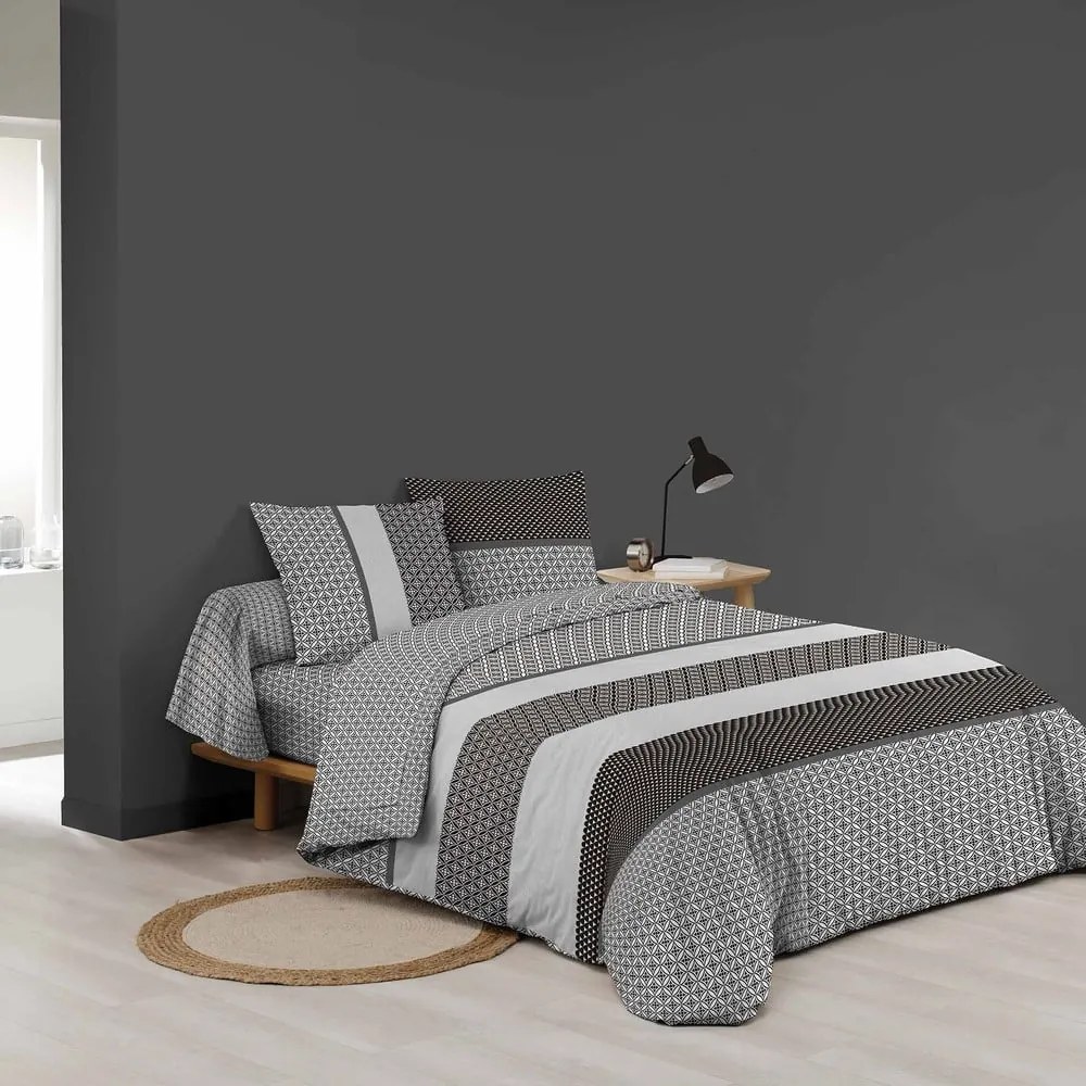 Czarno-biała bawełniana pościel dwuosobowa z prześcieradłem/6-częściowa 240x220 cm Meiko – douceur d'intérieur