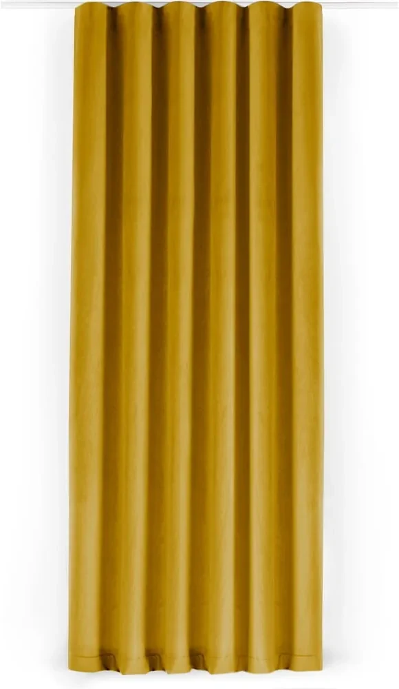 Musztardowa aksamitna zasłona częściowo zaciemniająca (dimout) 140x175 cm Velto – Filumi