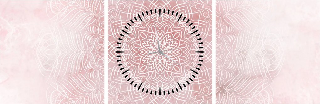 Obraz - Różowa mandala (z zegarem) (90x30 cm)