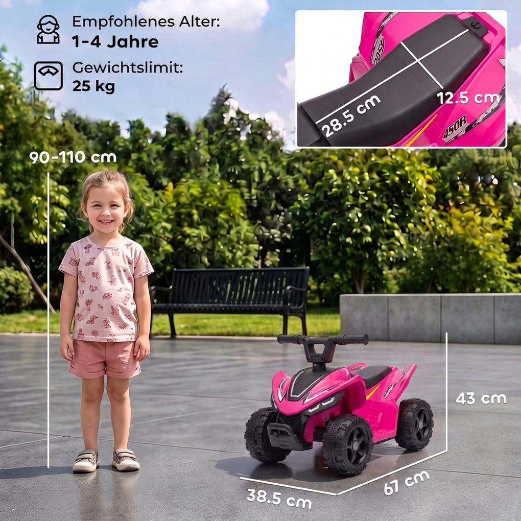 AIYAPLAY Dziecięcy quad elektryczny 6V z akumulatorem litowym, funkcja jazdy do przodu, sterowanie przyciskiem na kierownicy 1,5-2 lata jasnoczerwony | Aosom PL