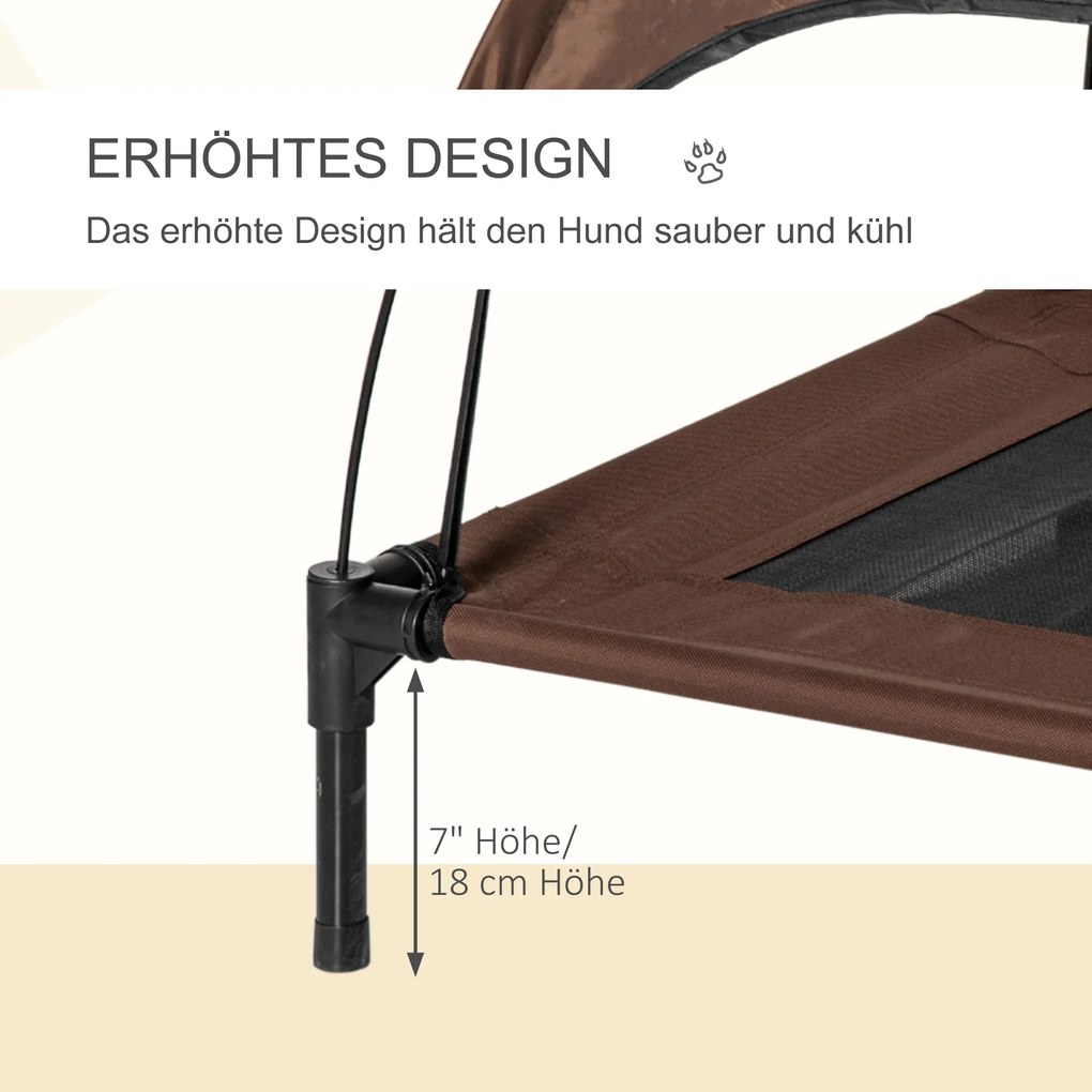 Łóżko dla Psa PawHut z Baldachimem dla Lepszego Wypoczynku, Oddychające, Idealne na Zewnątrz, Kawa+Czarny, 76x61x73cm