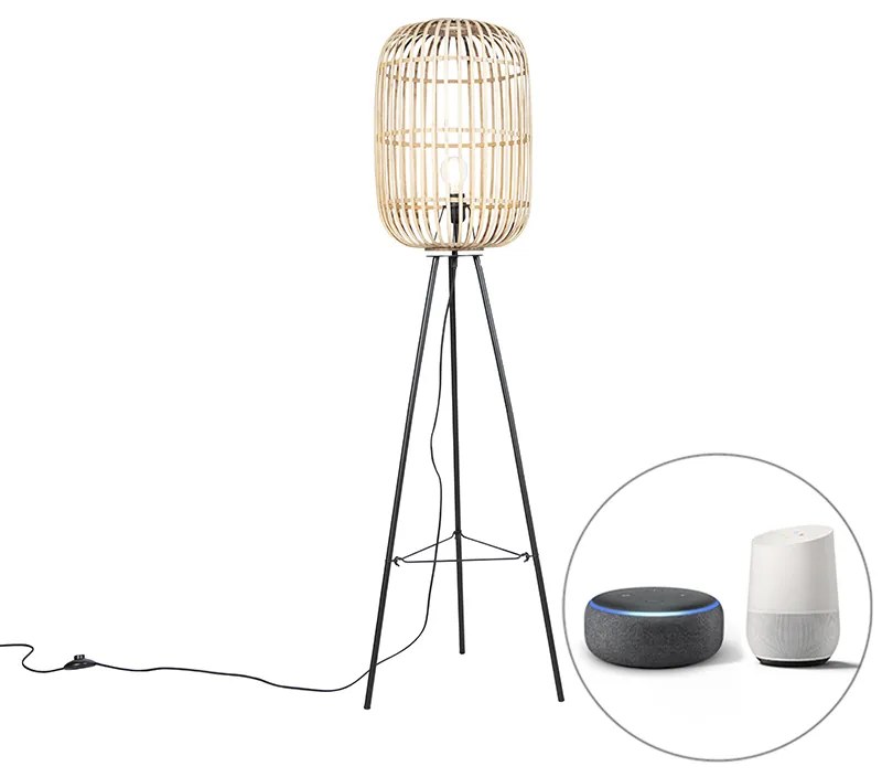 Inteligentna rustykalna lampa podłogowa z rattanu, w tym WiFi A60 - Manila Rustykalny / Vintage Oswietlenie wewnetrzne