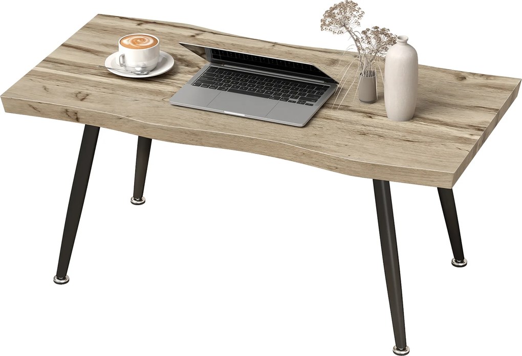 HOMCOM Stolik kawowy, stolik boczny z nogami ze stali, blat o grubości 4 cm, stolik do salonu 100 x 50 x 45 cm, Dąb+Czarny | Aosom PL