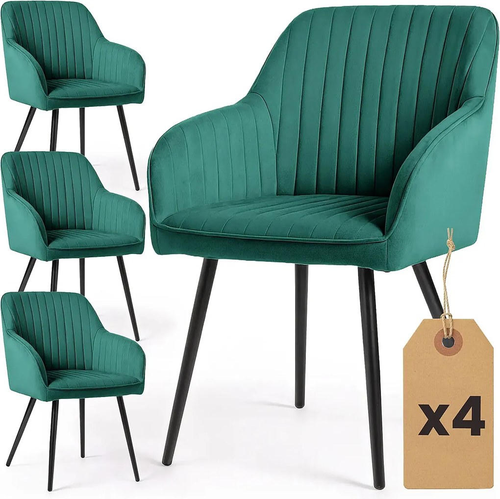 Zestaw 4 zielonych krzeseł tapicerowanych welurem A0-A13