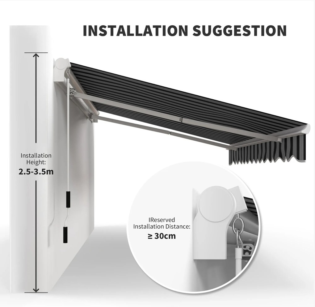 Outsunny Markiza Balkonowa Przegubowa Manualna 395x245cm Ochrona Przed Słońcem Montaż Ścienny Aluminium Biały Szary | Aosom PL