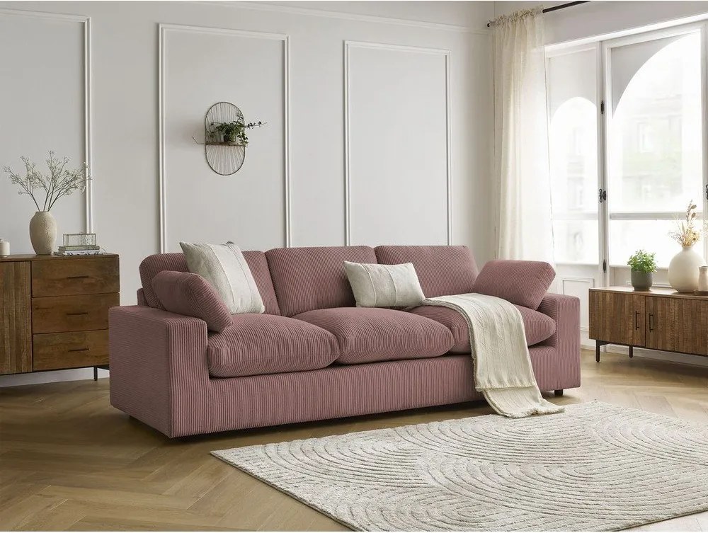 Różowa sztruksowa sofa 250 cm Belair – Bobochic Paris