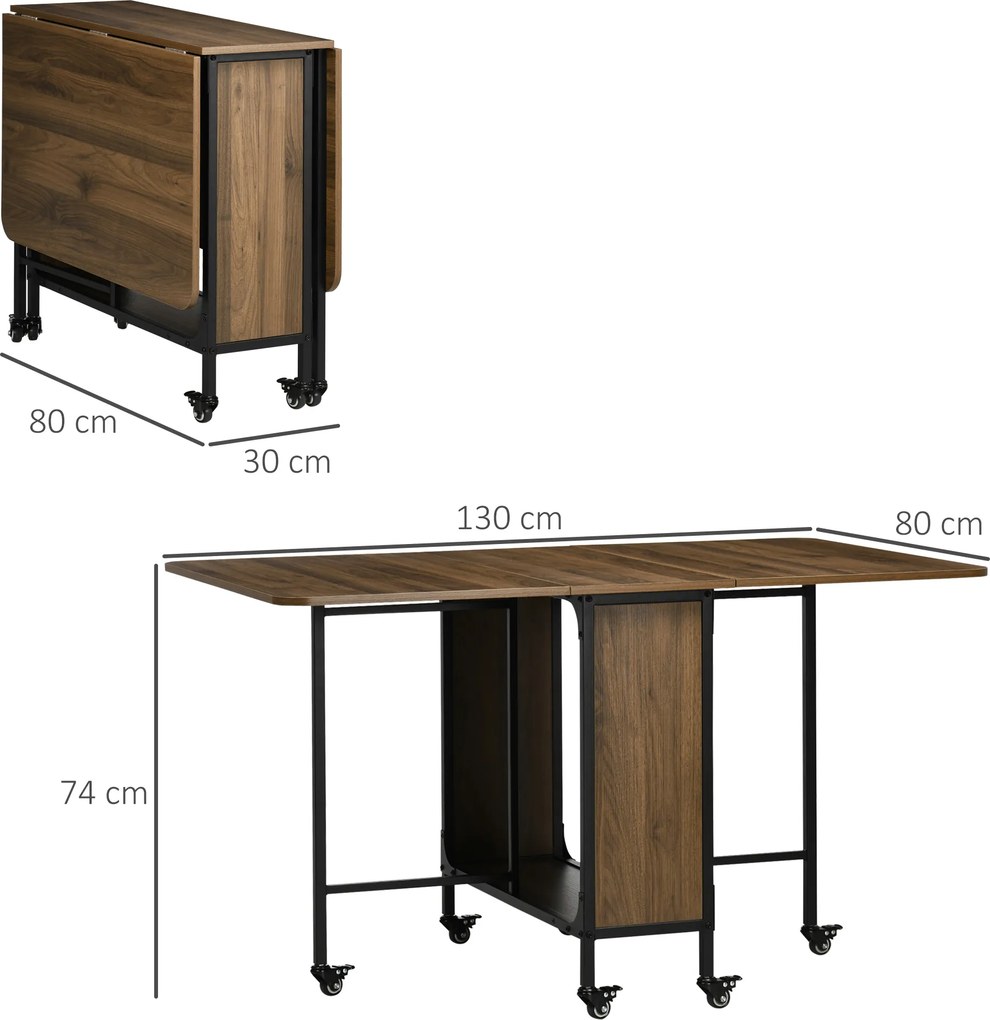 HOMCOM Mobilny Składany Stół, 2 Rozkładane Powierzchnie, 130 cm x 80 cm x 74 cm, Brązowy