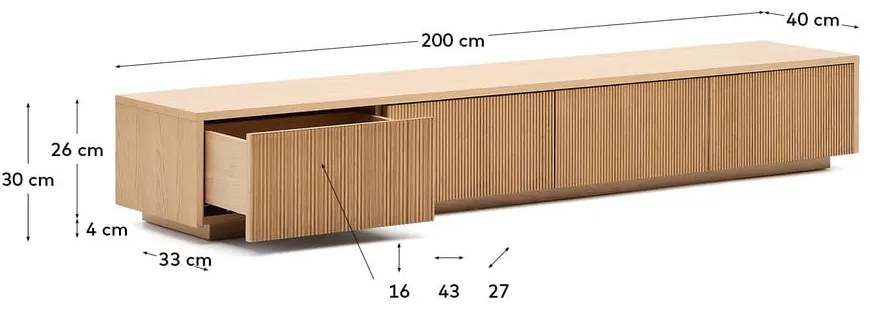 Szafka pod TV w dekorze dębu w naturalnym kolorze 200x30x40 cm Helvine – Kave Home