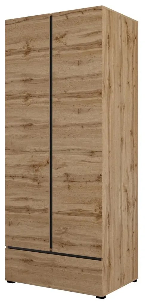 Szafa dwudrzwiowa CROSS 2D1S 89cm dąb wotan/czarna z drążkiem HELVETIA