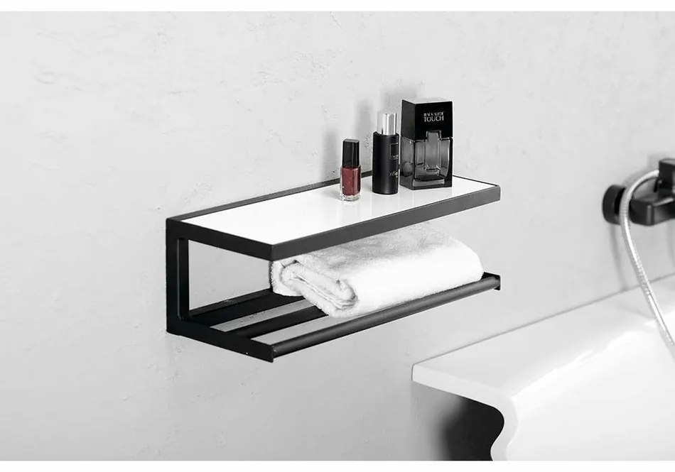 SAPHO Ska401 Ska Półka ścienna 45 x 14 x 16 cm, czarny mat z białym blatem MDF