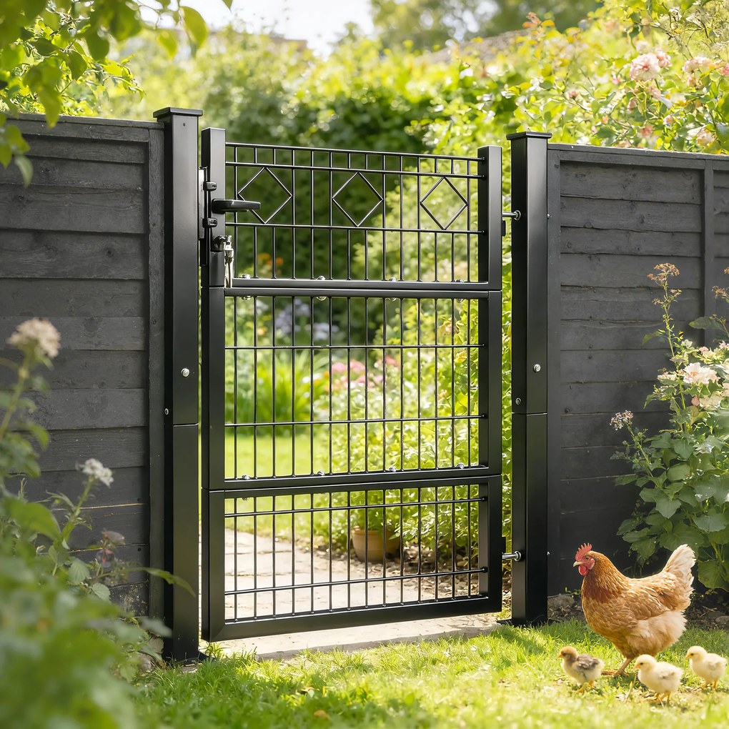 Outsunny Furtka ogrodowa z ocynkowanego metalu z klamką, zamkiem i kluczami 100 x 131 cm, ciemnoszara | Aosom PL