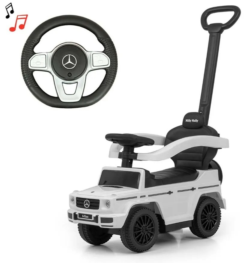 Hulajnoga Milly Mally z prowadnicą Mercedes G350dbiała, 94 x 40 x 86,5 cm