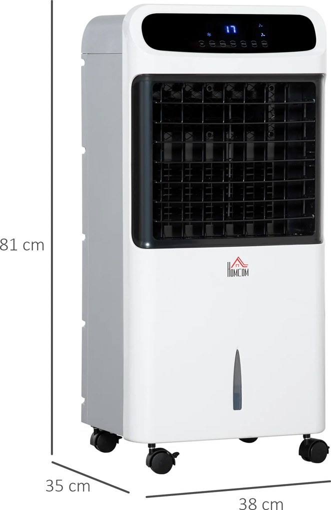 HOMCOM Klimatyzator z chłodzeniem wodnym z pilotem 3 tryby, 3 prędkości, 12-godzinny timer, wyświetlacz LED, 38x35x81 cm Biały | Aosom PL