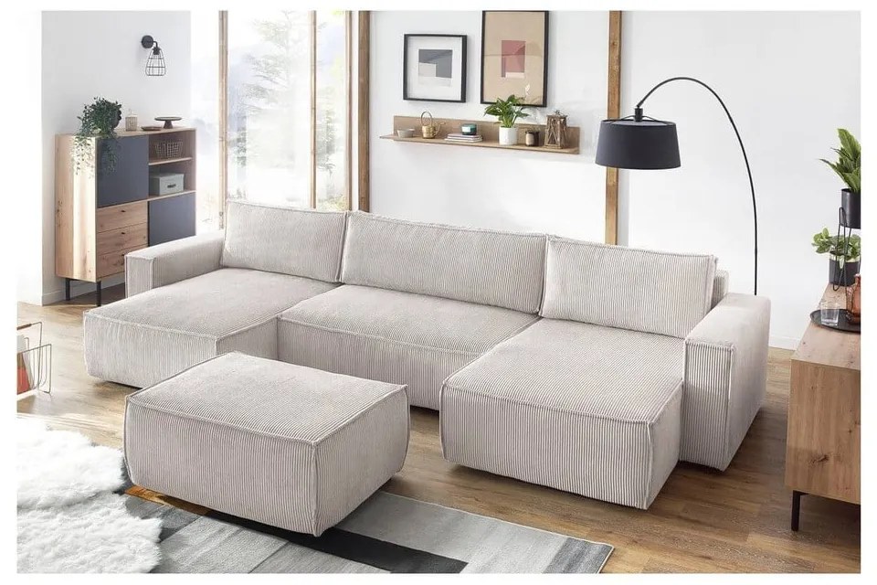 Beżowy sztruksowy puf Nihad – Bobochic Paris
