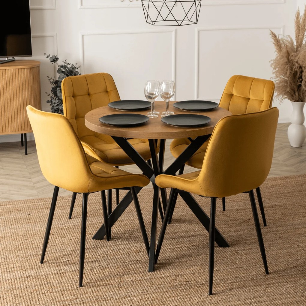 Stół Okrągły Rozkładany DORIAN 80-160 cm Dąb Złoty/Czarny Nowoczesny