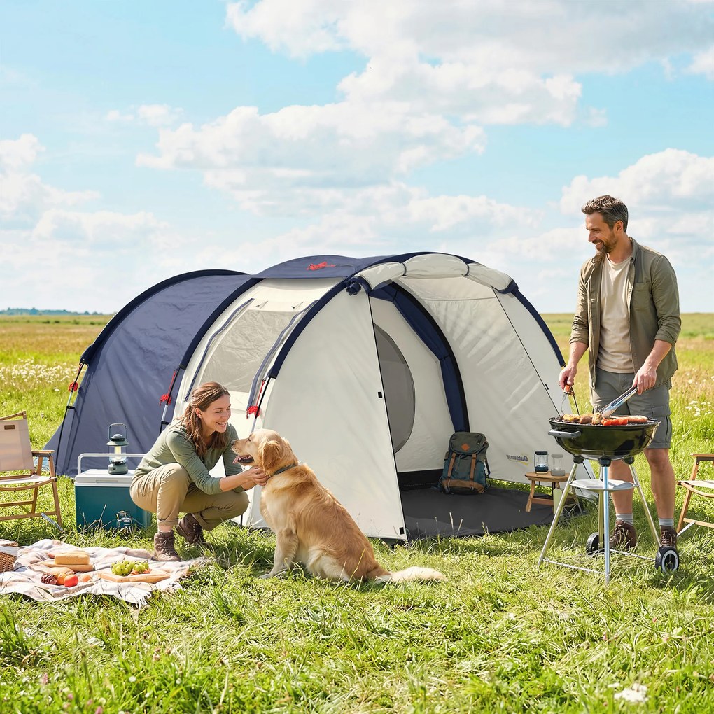 Outsunny Namiot tunelowy 4-osobowy, namiot rodzinny z sypialnią i salonem, okna, mata podłogowa, 3000 mm słupa wody | Aosom PL