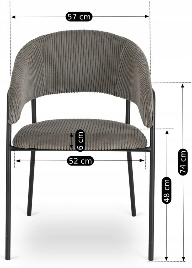 Krzesło Tapicerowane TINKA Szare Sztruksowe Nowoczesne Loft