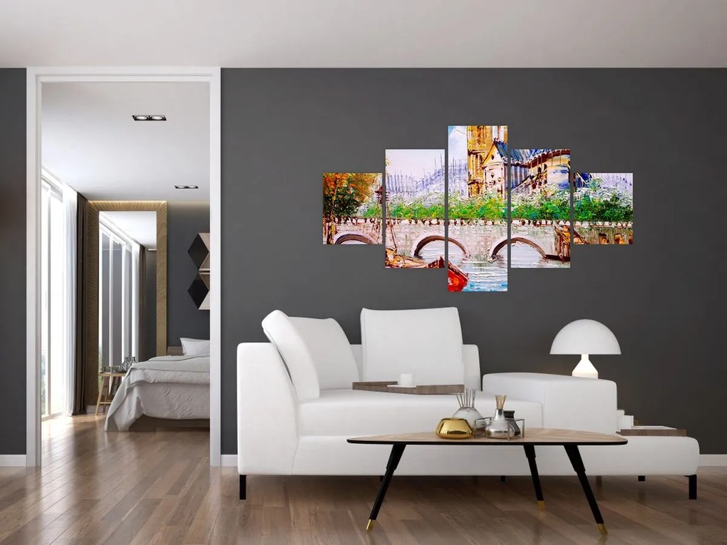 Obraz - Obraz olejny przedstawiający miasto (125x70 cm)