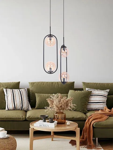 Podwójna lampa wisząca z bursztynowymi kloszami - 6X A199 C6-E84