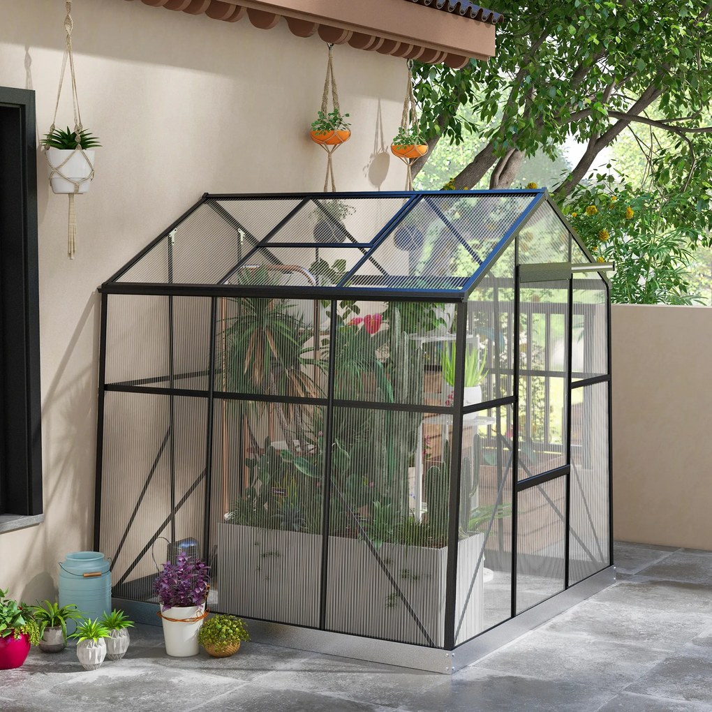Outsunny Szklarnia Aluminiowa Czarna 192x192x204cm | Aosom PL