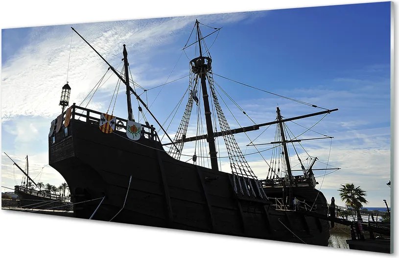 Szklany Panel Sylwetka Statku pod Niebem